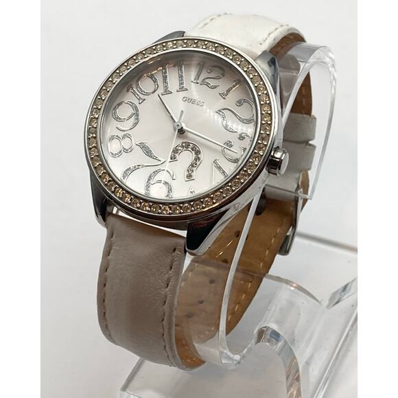 Guess Womens Watch 37mm White on Silver - New Battery - Leather Band G75960L WR - Picture 4 of 12